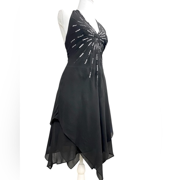 Y2K BCBGMAXAZRIA Asymmetric Silk Midi Beaded Babydoll Dress Fairy Whimsigoth - Picture 6 of 12